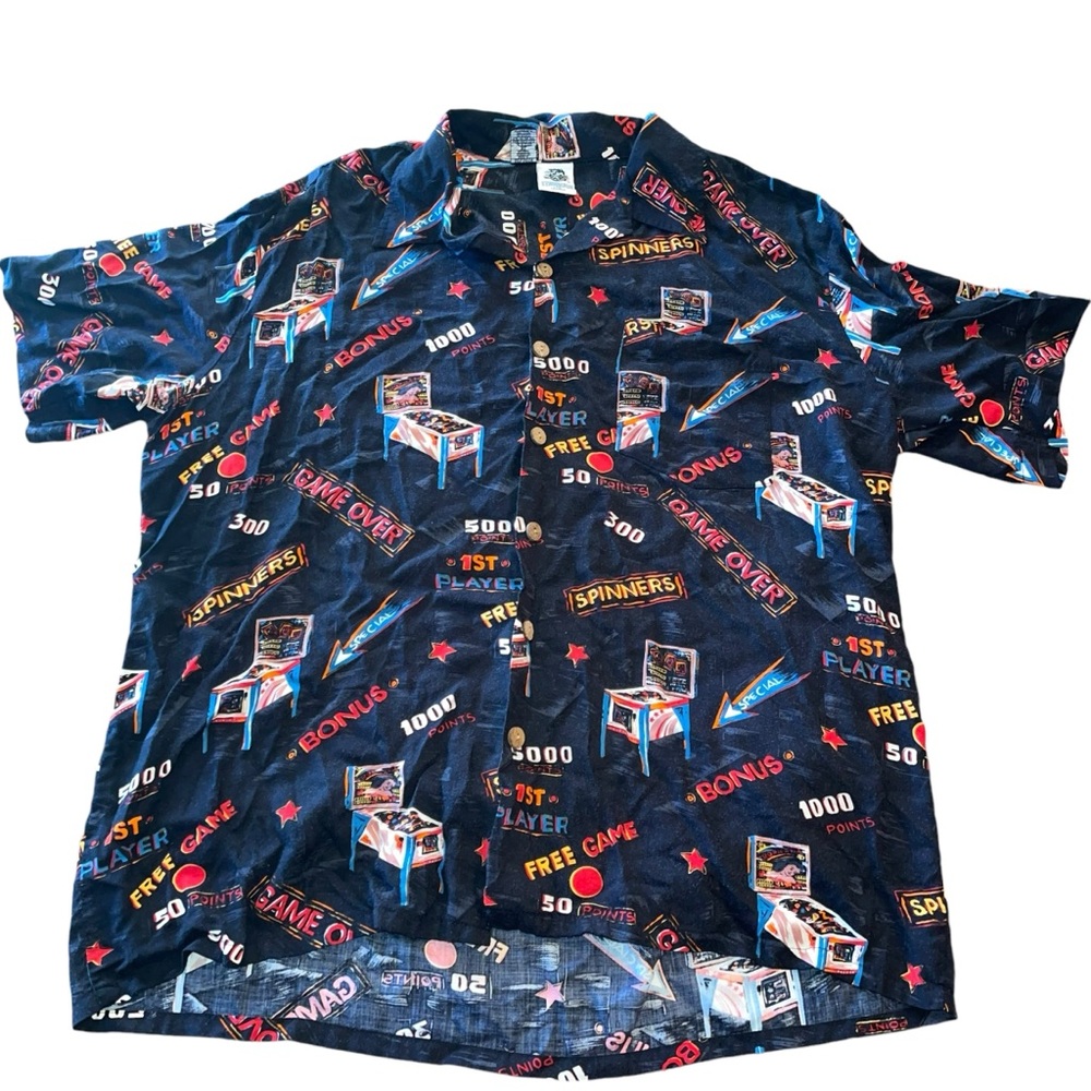 Kennington Men’s Button Down Short Size XL Arcade Casino Rockabilly 100% Rayon